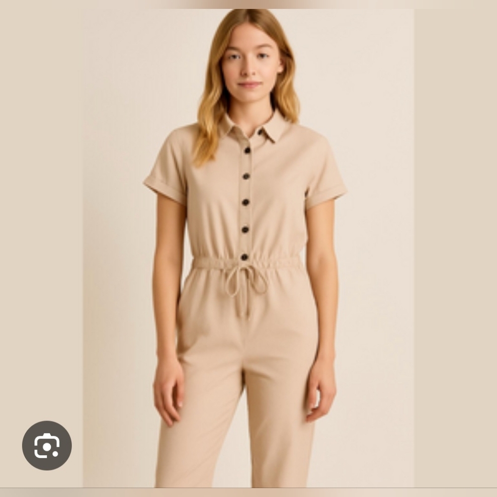 Serra minimalist Neutral Utility One Piece Jumpsuit Womens Size Medium Chic